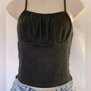 Heart vs hips brand spaghetti straps, black, cropped, rouched sheen